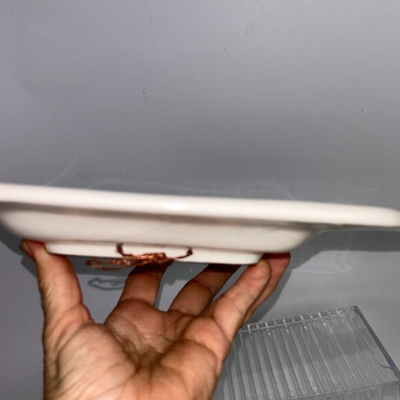 Italian Handpainted Faience Pottery Square Plate Grape Crushing 8.5" NOTE - Picture 8 of 9